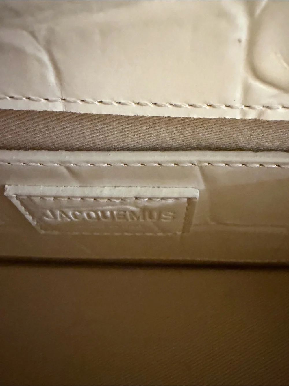 Jacquemus White Croc-Embossed Bambino Long Shoulder Bag with Gold Logo